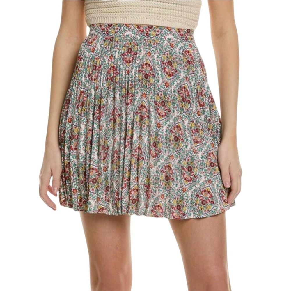 Boden Floral Medallion Pleated Mini Skirt Multi-Color SIZE 14